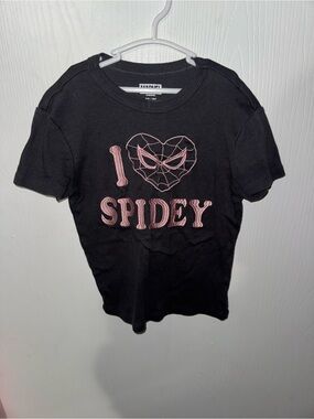 Marvel Spider-Man Kids XS (4/5) I Love Spidey Pink Embroidered Charcoal Shirt